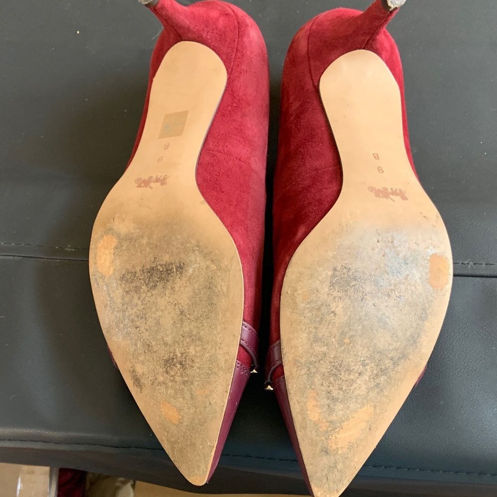Coach Burgundy Suede Kitten Heels Gold Horsebit Pointed Toe 8B - Picture 4 of 8